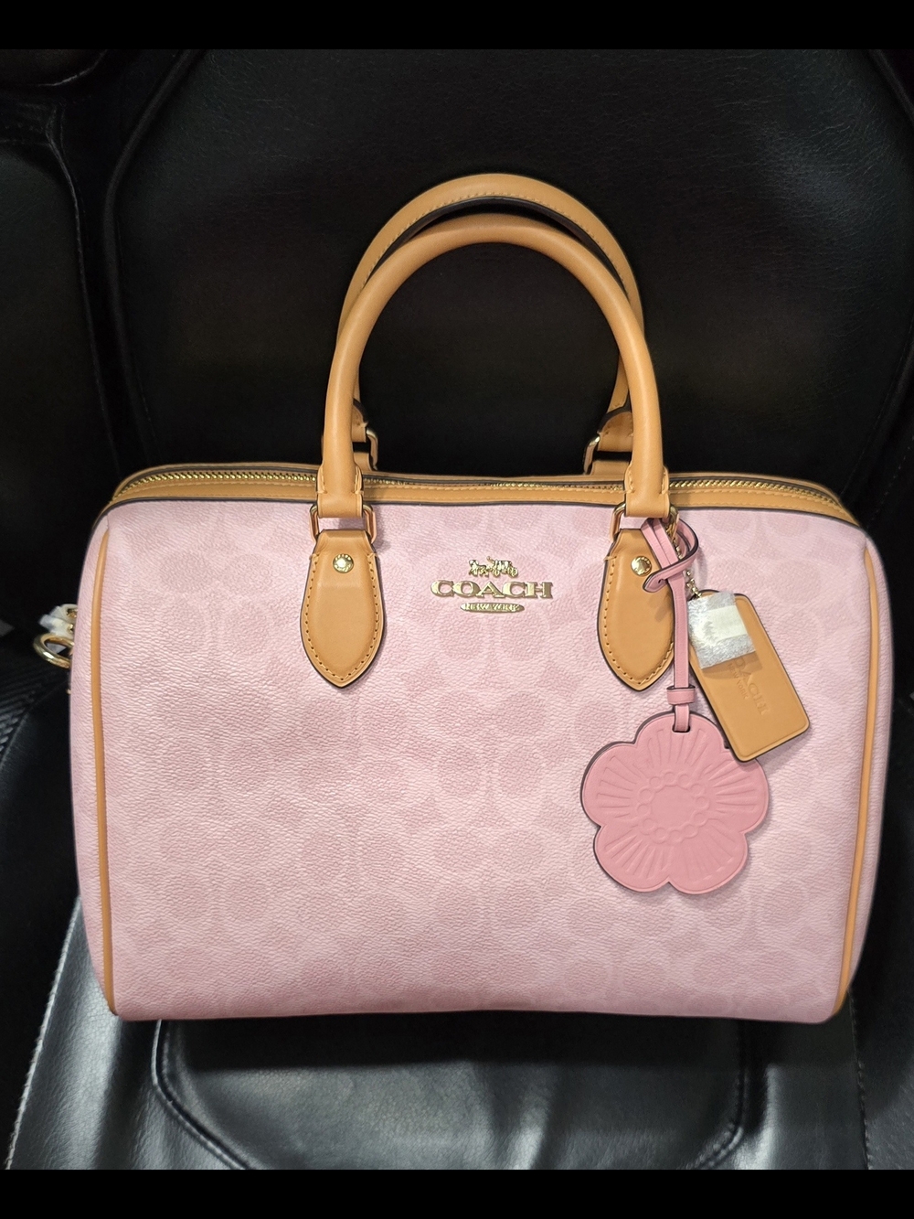 COACH Powder Pink Signature Large Rowan Satchel
